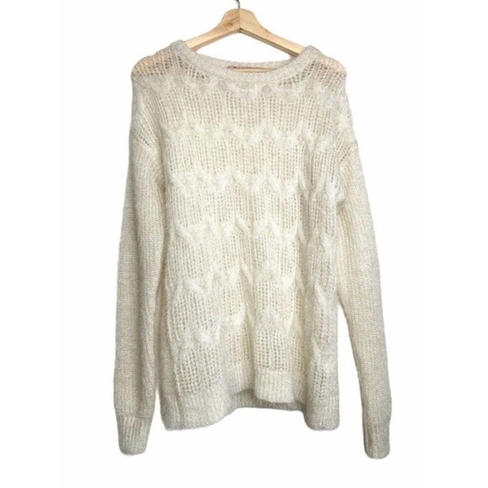 Soft Surroundings Cable Knit Shimmering White Sweater Open Knit Size Small